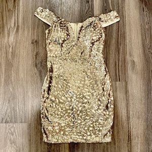 Gold sequin mini dress
